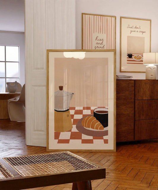 Coffee and Croissants Illustrated Print - Alfresco Prints