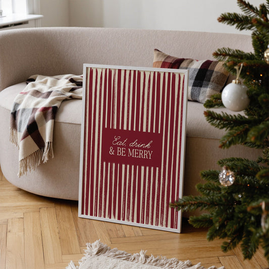 Eat, Drink and Be Merry Vintage Christmas Print - Alfresco Prints