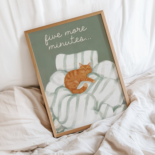 Five More Minutes Cat Bedroom Print - Alfresco Prints