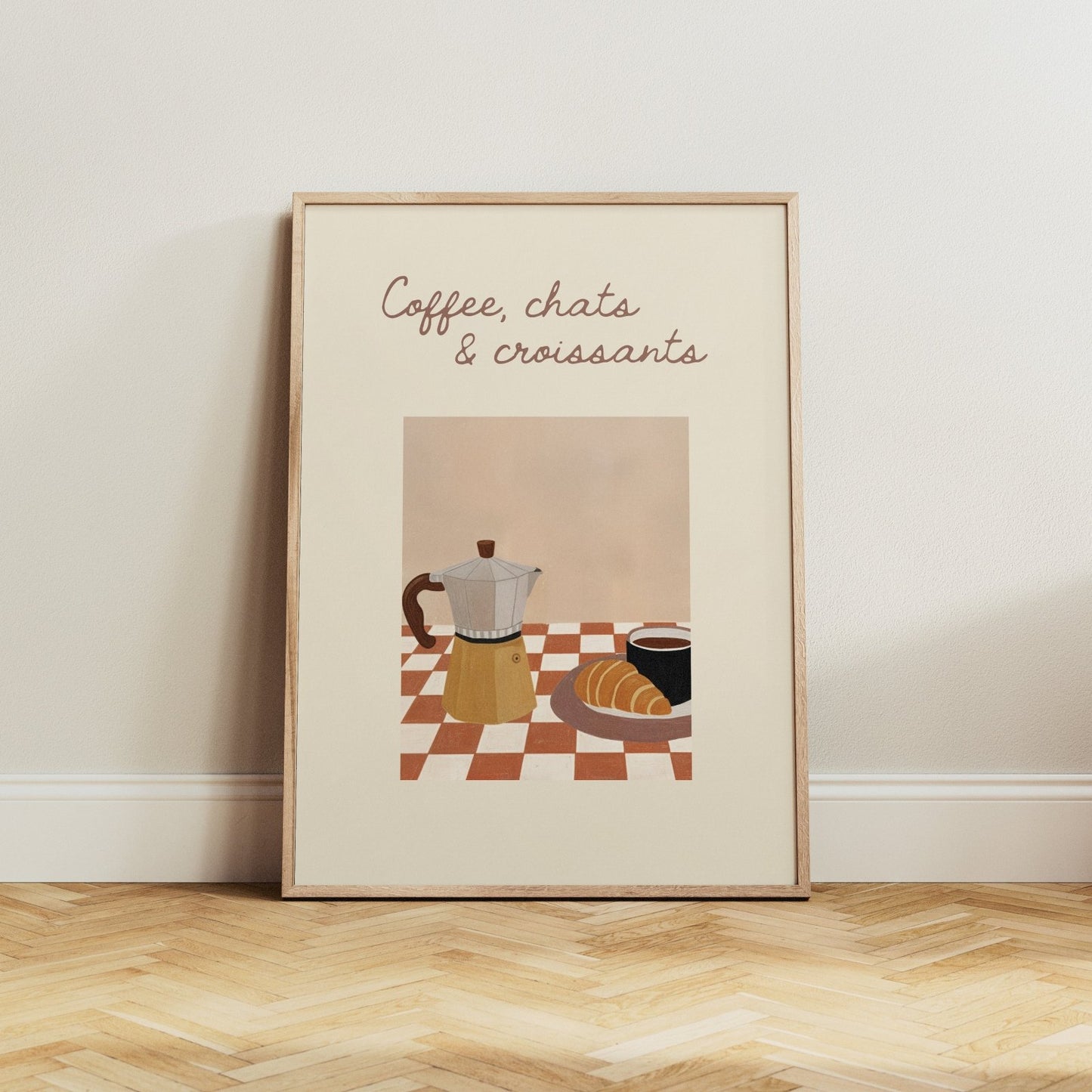 Coffee, Chats & Croissants – Cozy Kitchen Wall Art Print - Alfresco Prints