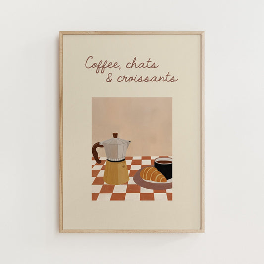 Coffee, Chats & Croissants – Cozy Kitchen Wall Art Print - Alfresco Prints