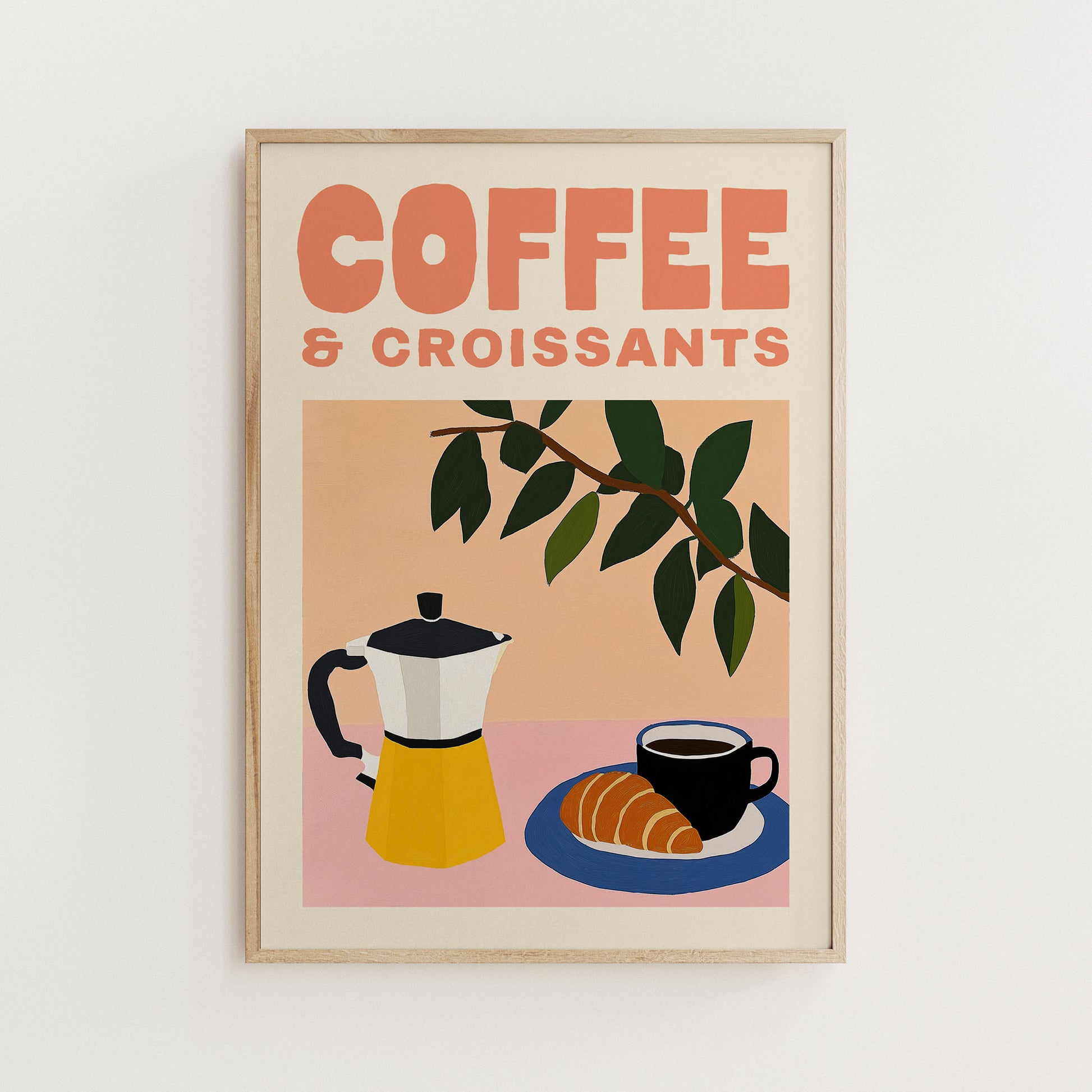 coffee and croissants print for kitchen cafe
