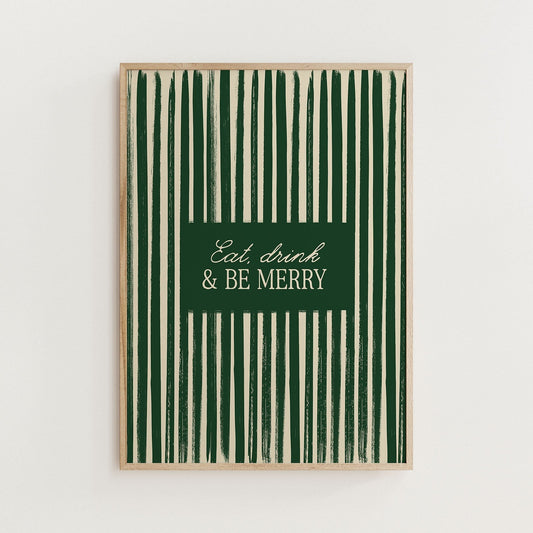 Eat, Drink and Be Merry Vintage Christmas Print - Alfresco Prints