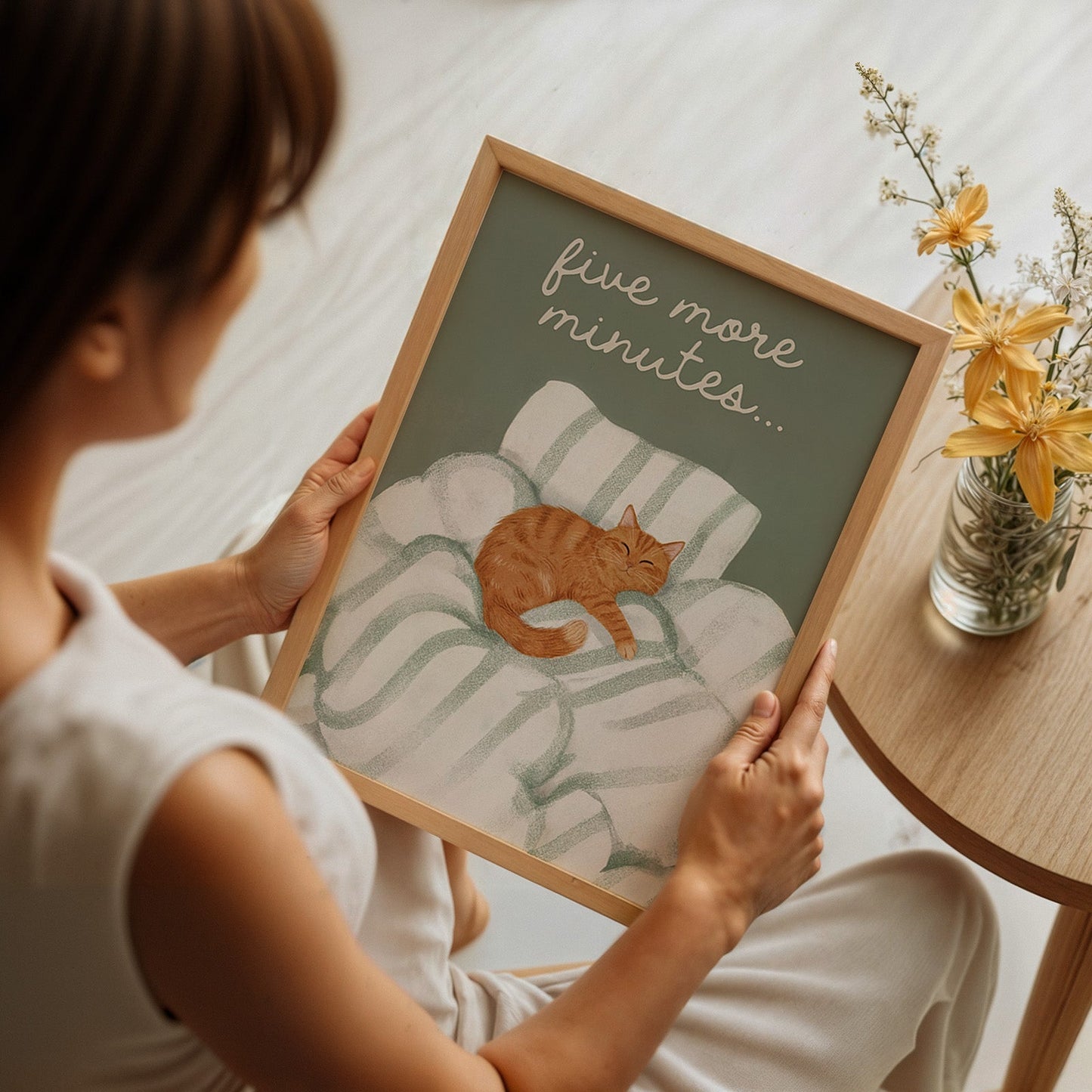 Five More Minutes Cat Bedroom Print - Alfresco Prints